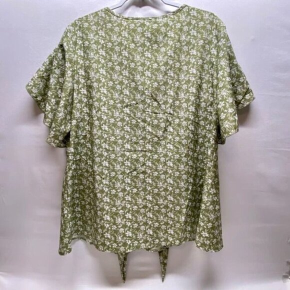 BloomChic Tie Front Floral V-Neck Blouse Women's Size 14-16 Sage Green Flowy NWT - Picture 6 of 12